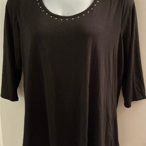 Notations Black 3/4 Sleeve Top with Studded Neckline